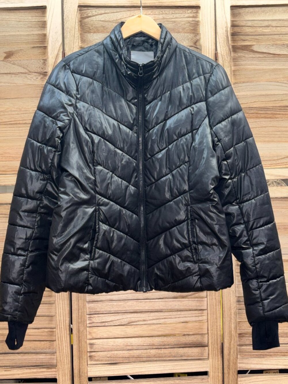 Live Love Dream Black Quilted Puffer Jacket Thumbholes Large